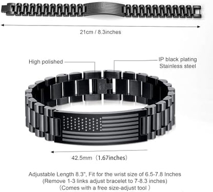P. BLAKE American Flag Bible Verse Bracelet for Men, Stainless Steel