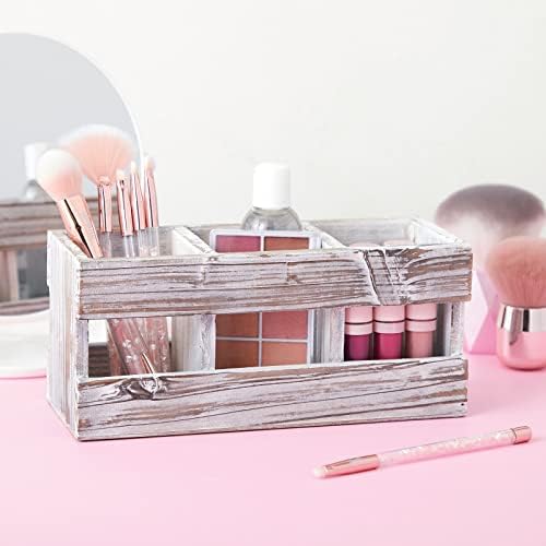 Juvale Farmhouse Decor 3-Compartment Pencil Holder & Desk Organizer