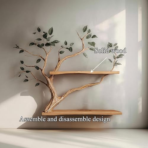 Walnut Floating Shelves Wall Mounted, Handmade Tree Branch Bookshelf