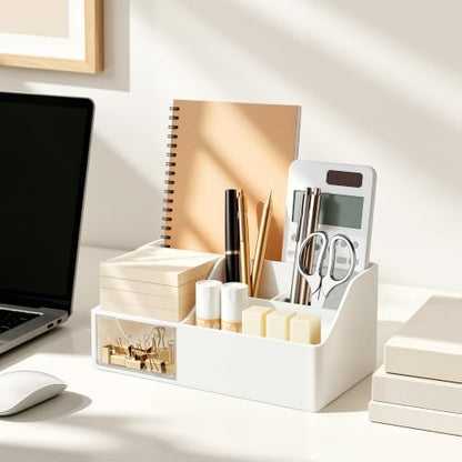 HBlife Acrylic Desk Organizer with Drawer, Pen & Pencil Holder