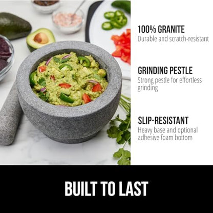 GORILLA GRIP Mortar and Pestle Set, Heavy Duty Natural Granite Stone
