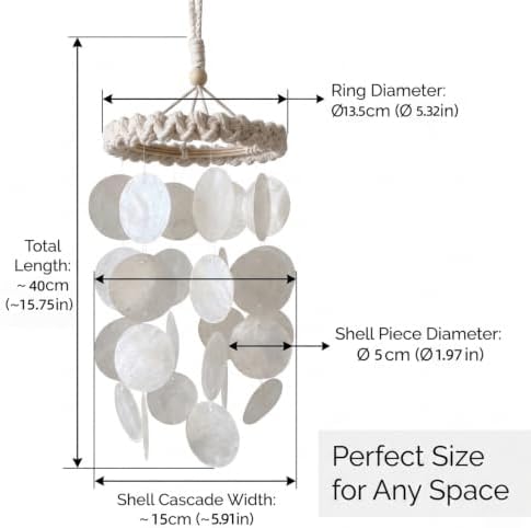 15.7 Inch Wind Chimes for Outside - Capiz Shells Garden Decor, Front
