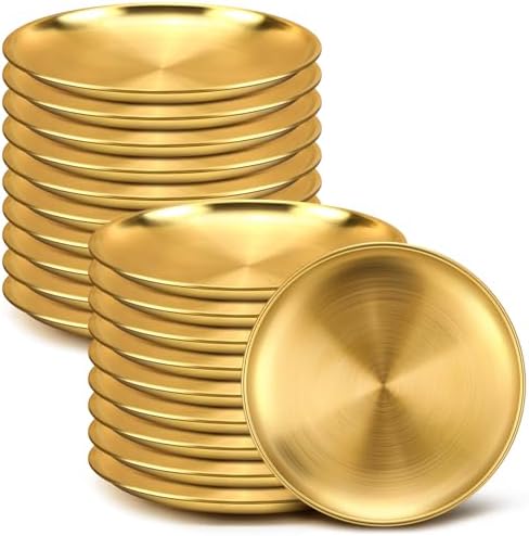 Nuogo 20 Pcs 6.5 Inch Gold Stainless Steel Plates, Metal Serving Tray