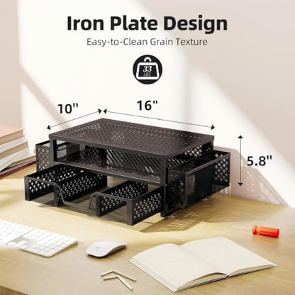 Simple Trending Monitor Stand with Drawer, 2-Tier Laptop Stand, Black
