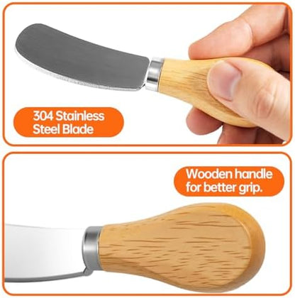 6 Pcs - Cheese Knife Set with Wooden Handle, Stainless Steel Butter