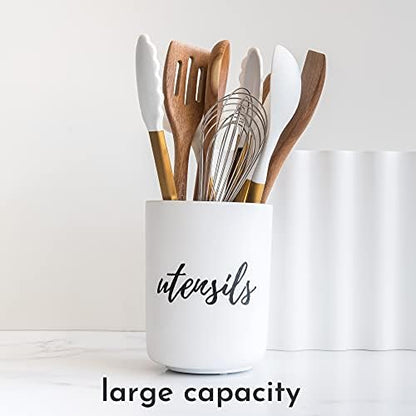 STYLED SETTINGS White Utensil Holder for Countertop, White & Silver