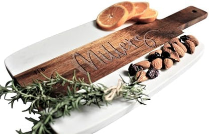 Personalized Marble and Acacia Wood Cutting Board Charcuterie Board