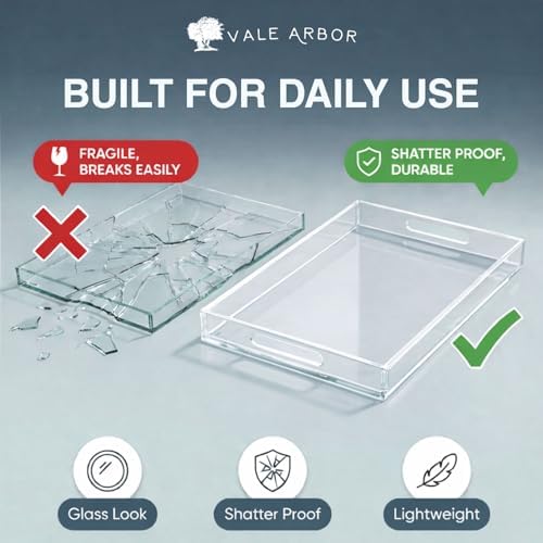 Clear Large Acrylic Serving Tray 20x12, Waterproof Modern Coffee Table