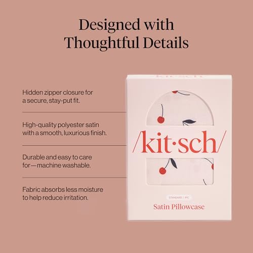 Kitsch Satin Pillowcase with Zipper - Standard Size, Cherry Print