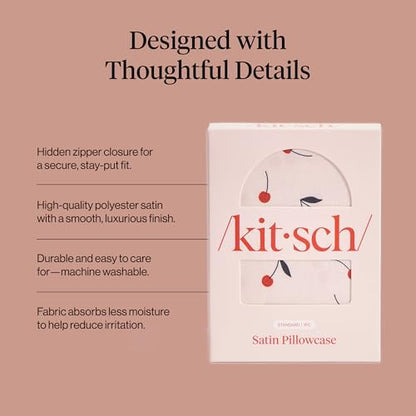 Kitsch Satin Pillowcase with Zipper - Standard Size, Cherry Print