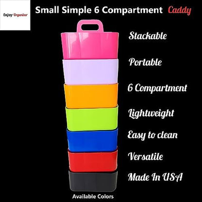 Small Stackable Plastic Caddy with Handle 6 Compartment | Desk