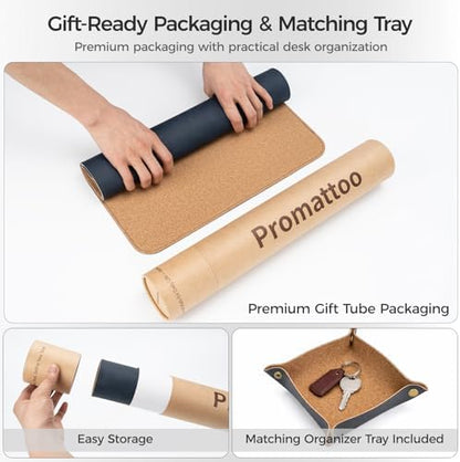 Faux Leather Desk Mat & Tray Set,Innovative Cork-Look Printed