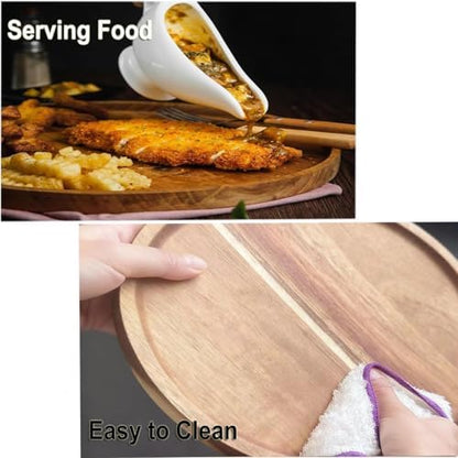 Round Wooden Plates,Acacia Wooden Circle Decorative Serving Trays