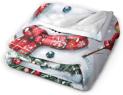 Cute Snowman Blanket Soft Warm Winter Snowman Fleece Plush Throw
