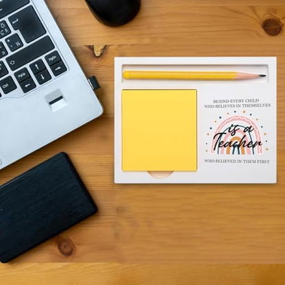 Teacher Appreciation Gift, Rainbow Wooden Sticky Note Holder for Desk.