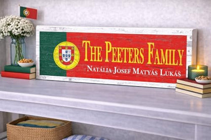 Wooden Portuguese Flag Sign - Custom Names - Personalized Portugal