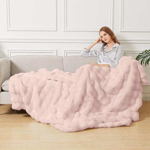 ORINOVA Pink Fluffy Double Sided Blanket for Couch Living Room Faux