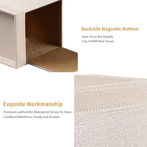 PU Leather Square Tissue Box Cover with Storage Tray,Modern Decorative