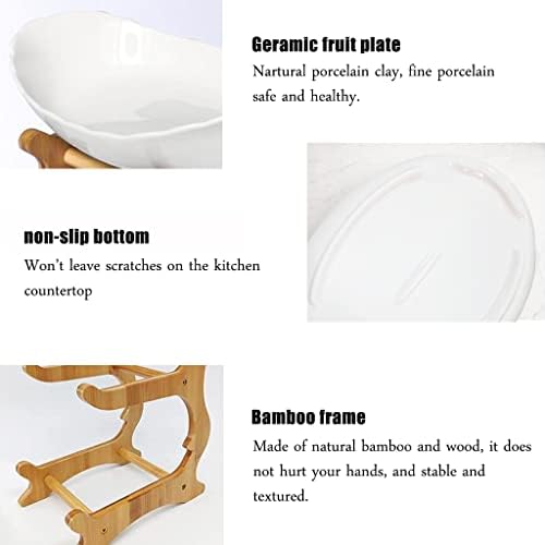Liywall - 2 Tier Ceramic Fruit Bowl With Bamboo Wood Stand for Kitchen