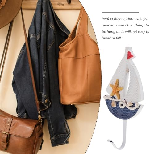 Mediterranean Wooden Sailboat Clothes Hook Wall Mounted Nautical Decor