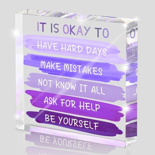 Mental Health “It Is Okay To...” Desk Sign - 4x4 Inch Purple Acrylic
