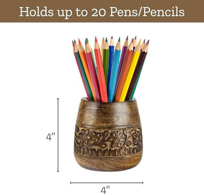 Mie Creations Rustic Pencil Holder, Wooden Pen Stand, Table Desk