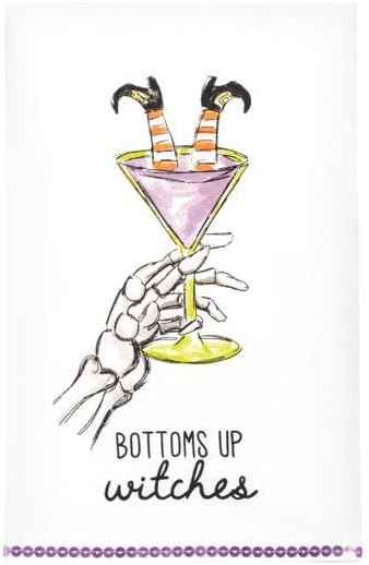 Mud Pie Bottoms Up Cocktail Decorative Bar Towel, Decorative Kitchen & Hostess Gift Towel, Seasonal Kitchen Decor