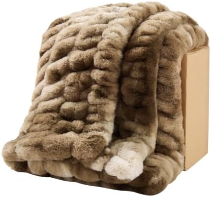 Lotus Karen Faux Fur Throw Blanket, Dual-Sided Soft Ruched Twin