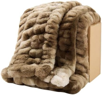 Lotus Karen Faux Fur Throw Blanket, Dual-Sided Soft Ruched Twin