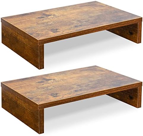 TEAMIX 2 Pack Rustic Brown Wood Monitor Stand Riser and 1 Pack 20 inch