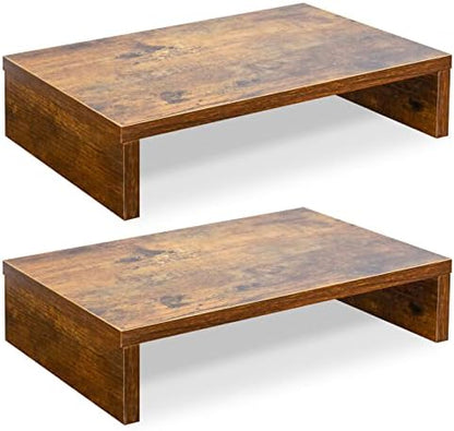 TEAMIX 2 Pack Rustic Brown Wood Monitor Stand Riser and 1 Pack 20 inch