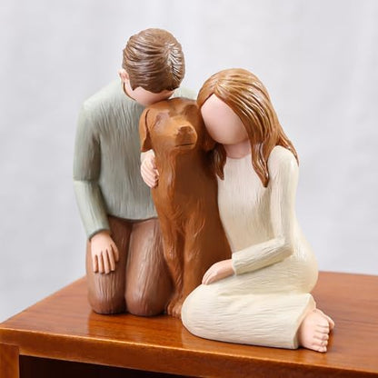 Hensonever Couple with Dog Figurines Ornaments, We are A Family