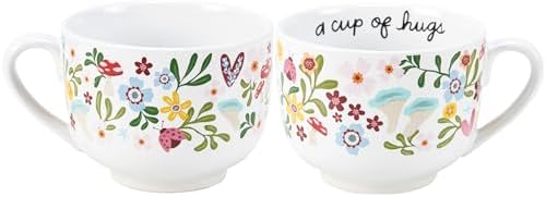 Primitives by Kathy Stoneware Latte Mug 18 oz, A Cup Of Hugs Floral