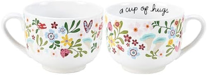 Primitives by Kathy Stoneware Latte Mug 18 oz, A Cup Of Hugs Floral