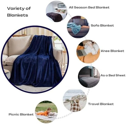 Fleece Plush Throw Blanket Navy Blue 50"x60"for Couch Fuzzy Cozy