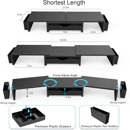 gianotter Dual Monitor Stand Riser With Drawer and 2 Pen Holders