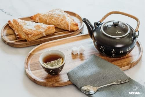 Acacia Wooden Serving Trays Set of 2 - Rectangular Oval Shaped Wood