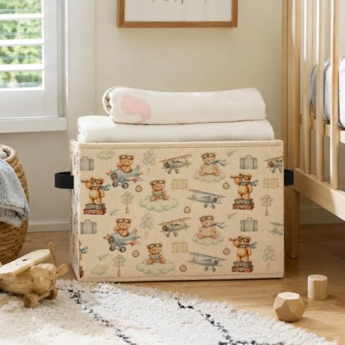 Space Airplane Bear Storage Basket with Handles