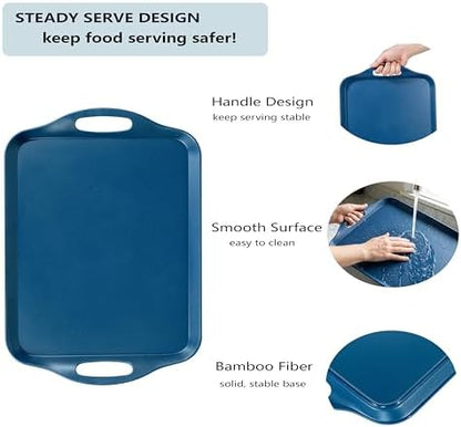 KINGEN 2-Pack Navy Blue Bamboo Fiber Serving Trays - 17.3×12.2-inch