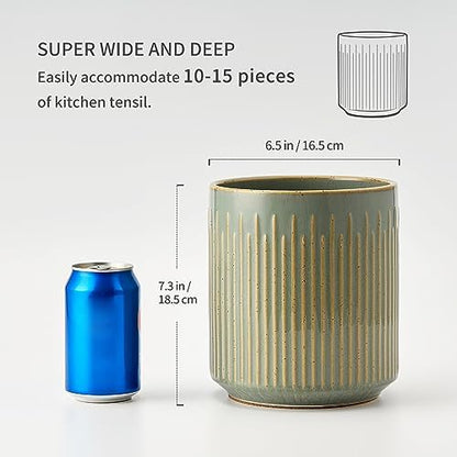 JIEMEI HOME Kitchen Utensil Holder, Ceramic Stable Utensil Crock for