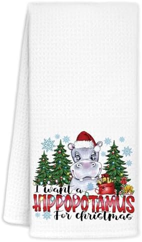 I Want a Hippopotamus for Christmas Kitchen Towels, Hippo Lover Gifts