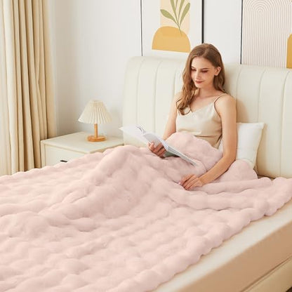 ORINOVA Pink Fluffy Double Sided Blanket for Couch Living Room Faux