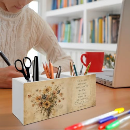 Fall Vintage Christian Floral Pen Pencil Holder Organizer