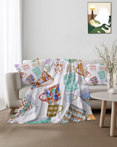 Throw Blanket with Pillow Cover Set of 2 Floral Ceramic Mugs Blankets