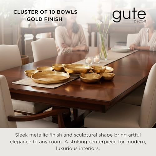 Cluster of 10 Round Serving Bowls Gold Clusters Decorative Elegant