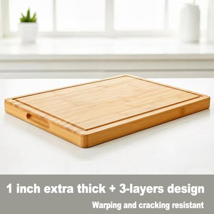 Allsum Large Bamboo Wood Cutting Boards for Kitchen, 1" Extra Thick