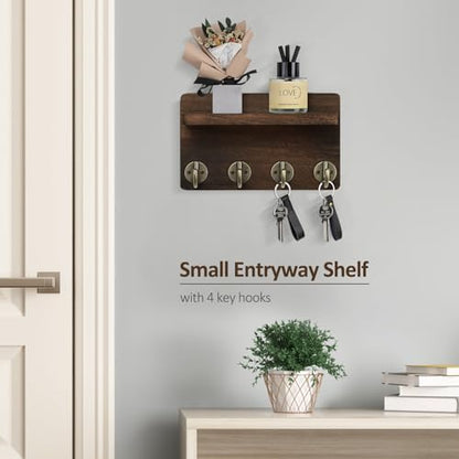 Nekon Key Holder Wall Mount, 8.5 Inch Wall Shelf, Brown