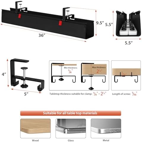 Univivi No Drill Under Desk Cable Management Tray, 36 inch Cable