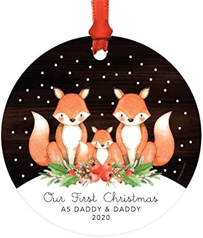 Andaz Press Custom Year Gay Couple Family Metal Christmas Ornament