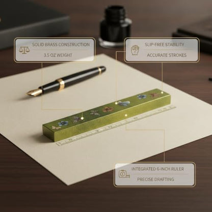 Brass Paperweight and Ruler Set